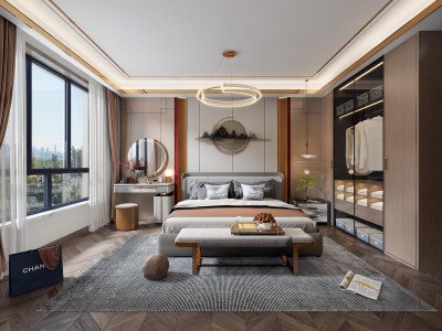 新中式卧室3D模型下载